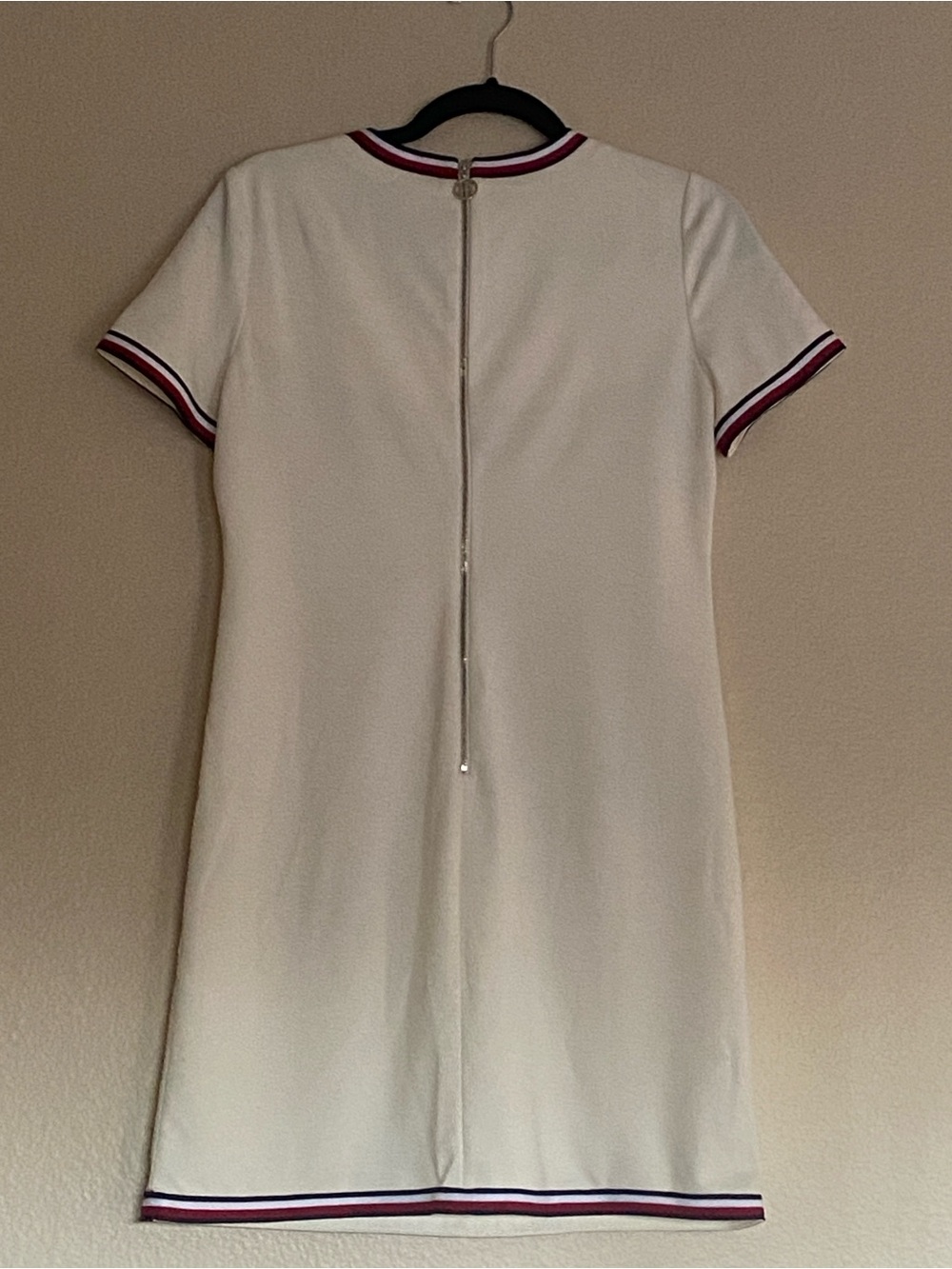 Tommy Hilfiger Women's White V-Neck Stripe Trim Short Sleeve Dress - Picture 4 of 4